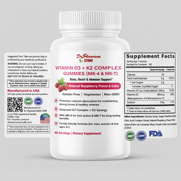 Vitamin D3 + K2 Complex Pectin Gummies bottle by Dr. Shawana DSM